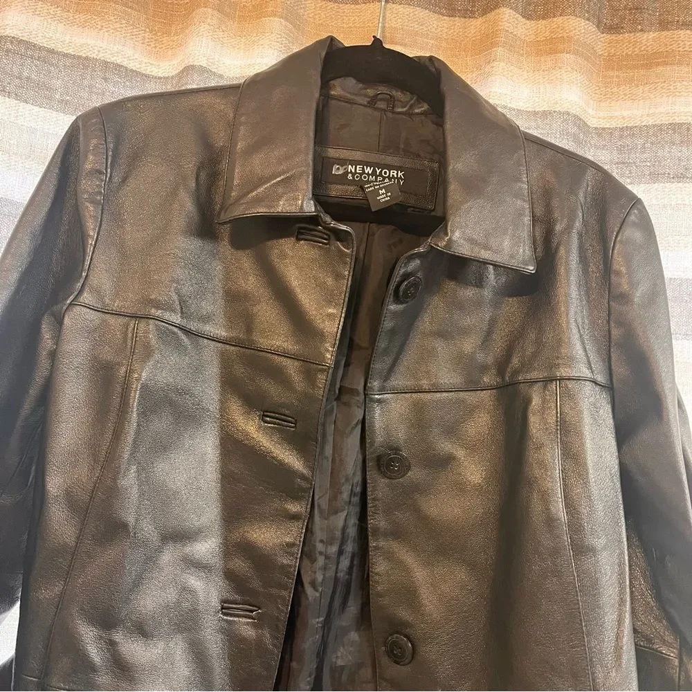New‎ York & Company Black Leather Jacket Size Medium - Picture 3 of 10